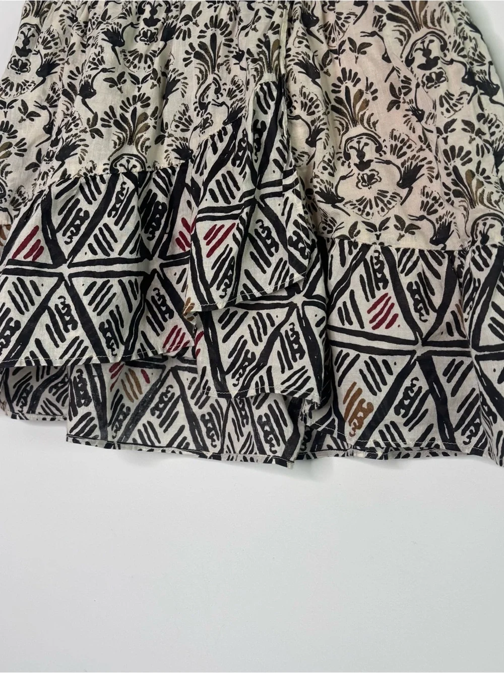 Free People XS Mini Skirt Bohemian Festival Ruffle Cotton Smocked